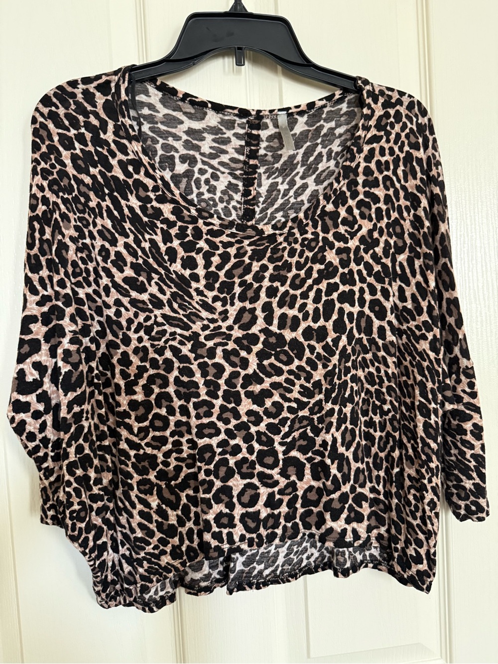 Leopard Print Scoop Neck Dolman Top in Taupe and Black